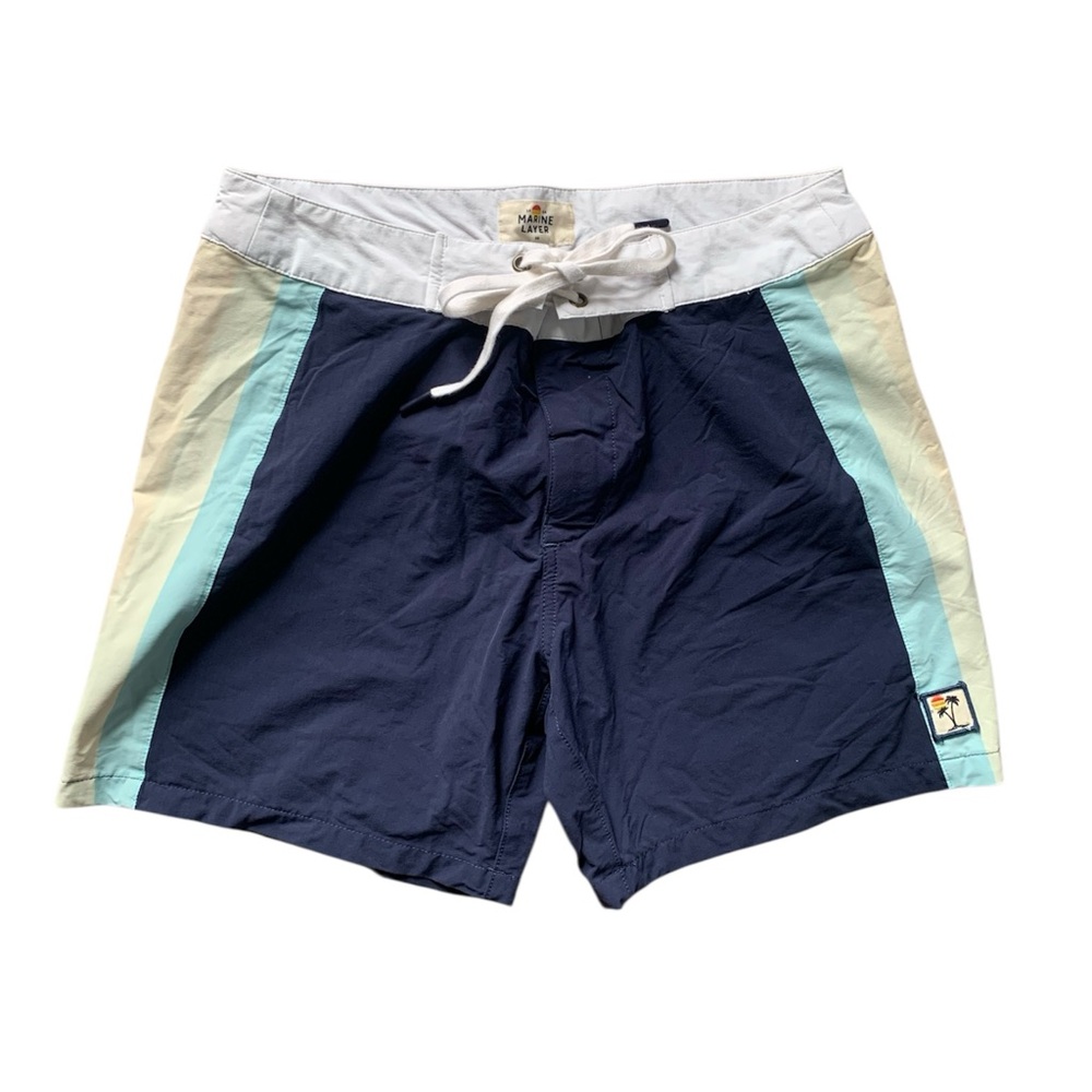Marine Layer Navy Multi Stripe Board Shorts 30